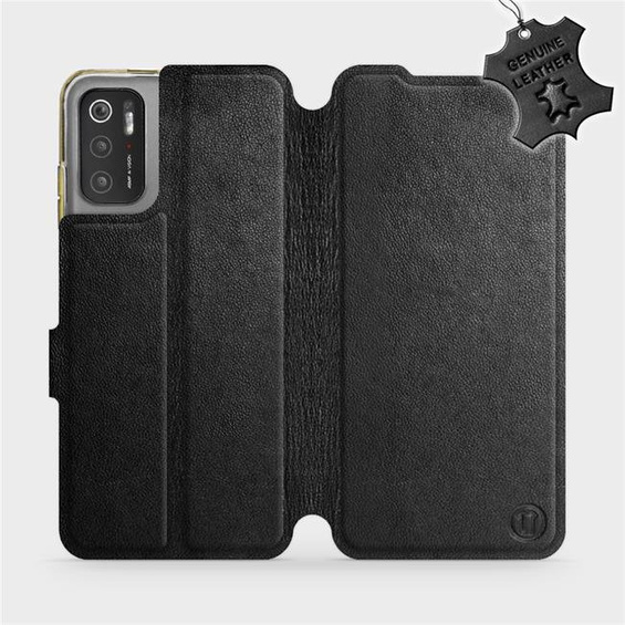 Etui ze skóry naturalnej do Xiaomi POCO M3 Pro 5G - wzór Black Leather