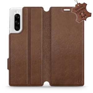Etui ze skóry naturalnej do Sony Xperia 5 - wzór Brown Leather