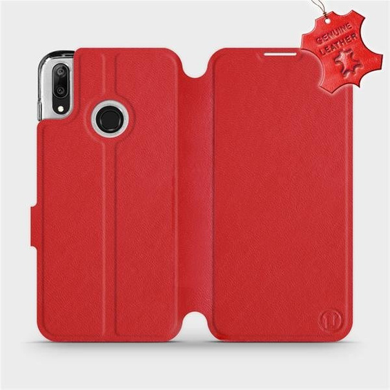 Etui ze skóry naturalnej do Huawei Y7 2019 - wzór Red Leather