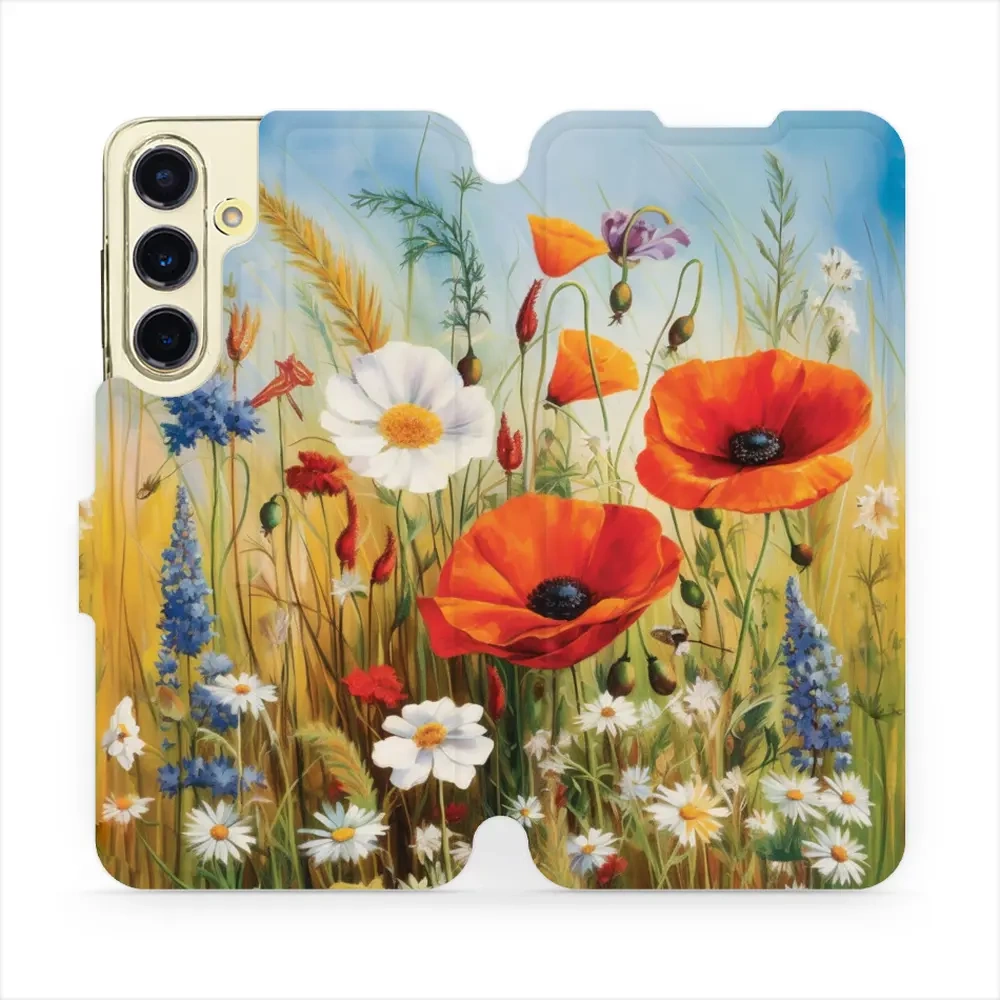 Mobiwear Book, Displayschutz, magnetischer Verschluss, Silikoneinlage, Schutz, Wiesenblumen