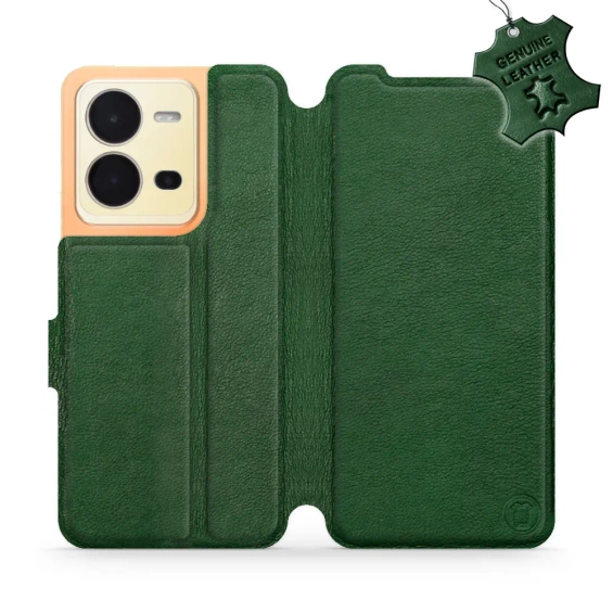 Etui ze skóry naturalnej do Vivo X80 Lite - wzór Green Leather