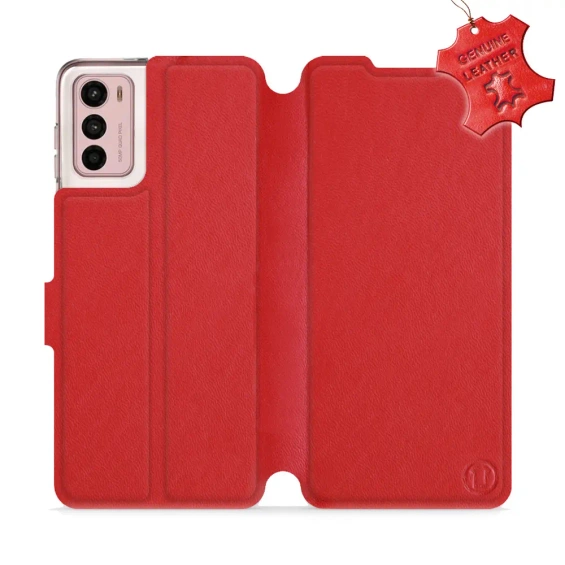 Etui ze skóry naturalnej do Motorola Moto G42 - wzór Red Leather