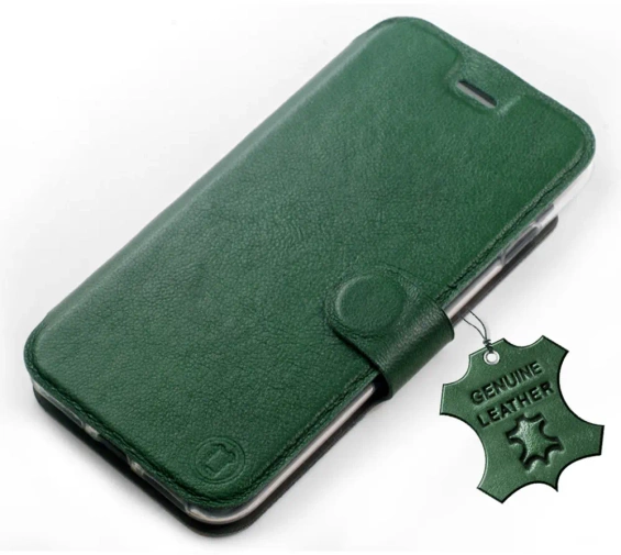 Etui ze skóry naturalnej do Motorola Edge 30 Neo - wzór Green Leather