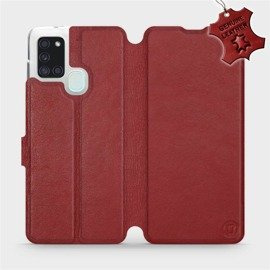 Etui ze skóry naturalnej do Samsung Galaxy A21S - wzór Dark Red Leather