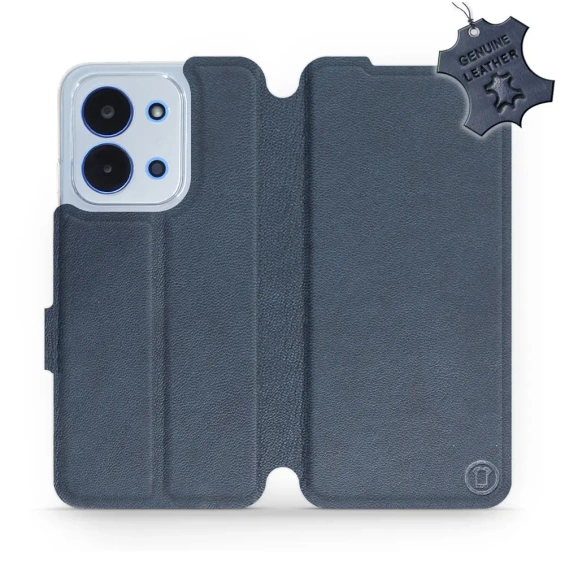 Etui ze skóry naturalnej do Xiaomi Redmi 15C - wzór Blue Leather
