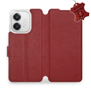 Etui ze skóry naturalnej do OPPO A40M - wzór Dark Red Leather