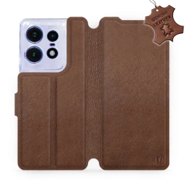 Etui ze skóry naturalnej do Motorola Edge 50 Pro - wzór Brown Leather