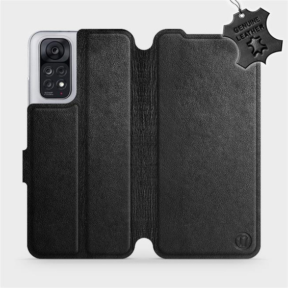 Etui ze skóry naturalnej do Xiaomi Redmi Note 11S - wzór Black Leather