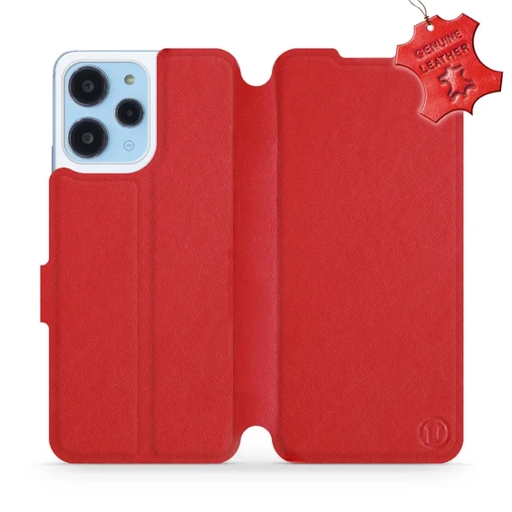 Etui ze skóry naturalnej do Xiaomi Redmi 12 - wzór Red Leather