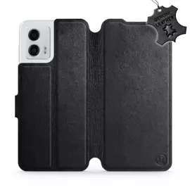 Etui ze skóry naturalnej do Motorola Moto G53 5G - wzór Black Leather