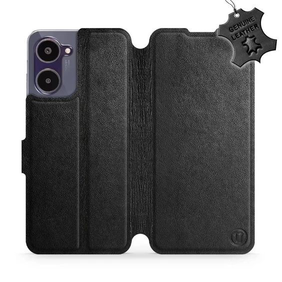Etui ze skóry naturalnej do Realme 10 - wzór Black Leather
