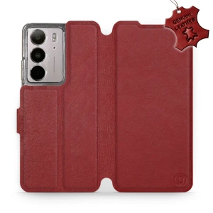 Etui ze skóry naturalnej do Realme C75 - wzór Dark Red Leather