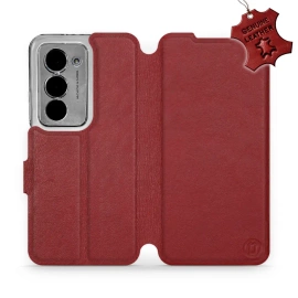 Etui ze skóry naturalnej do Xiaomi Redmi 15 - wzór Dark Red Leather