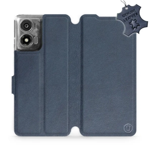 Etui ze skóry naturalnej do Motorola Moto E14 - wzór Blue Leather