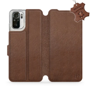 Etui ze skóry naturalnej do Xiaomi Redmi Note 10S - wzór Brown Leather