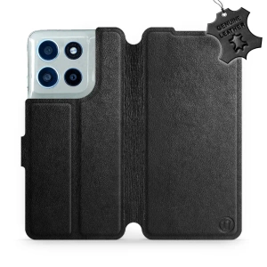 Etui ze skóry naturalnej do Motorola Moto G56 5G - wzór Black Leather