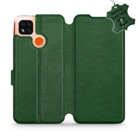 Etui ze skóry naturalnej do Xiaomi Redmi 9C - wzór Green Leather
