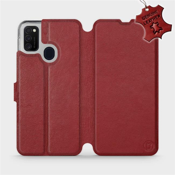 Etui ze skóry naturalnej do Samsung Galaxy M21 - wzór Dark Red Leather