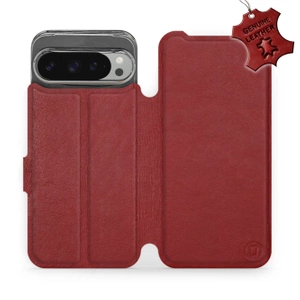 Etui ze skóry naturalnej do Google Pixel 9 Pro XL - wzór Dark Red Leather