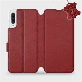 Etui ze skóry naturalnej do Samsung Galaxy A50 - wzór Dark Red Leather