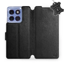 Etui ze skóry naturalnej do Motorola Edge 60 Pro - wzór Black Leather