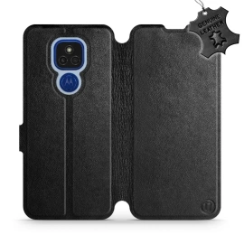 Etui ze skóry naturalnej do Motorola Moto E7 Plus - wzór Black Leather