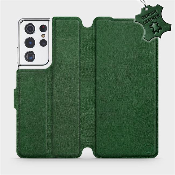 Etui ze skóry naturalnej do Samsung Galaxy S21 Ultra - wzór Green Leather