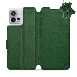 Etui ze skóry naturalnej do Motorola Edge 30 Fusion - wzór Green Leather