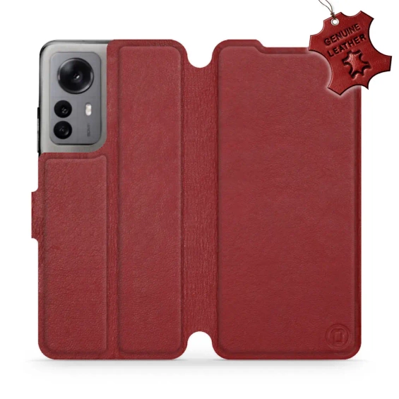 Etui ze skóry naturalnej do Xiaomi 12X - wzór Dark Red Leather