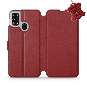 Etui ze skóry naturalnej do Samsung Galaxy M21 - wzór Dark Red Leather