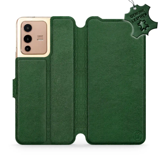 Etui ze skóry naturalnej do Vivo V23 5G - wzór Green Leather