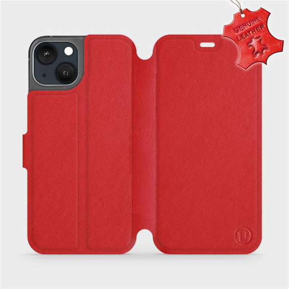 Etui ze skóry naturalnej do Apple iPhone 13 - wzór Red Leather