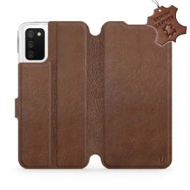 Etui ze skóry naturalnej do Samsung Galaxy A03S - wzór Brown Leather