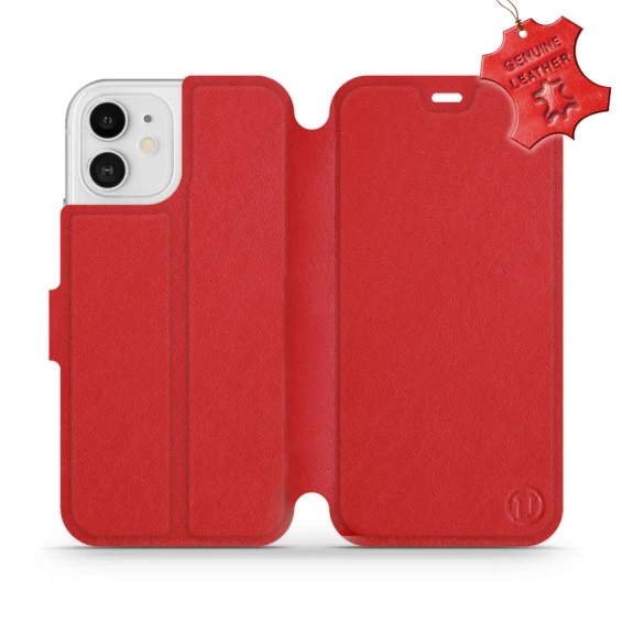Etui ze skóry naturalnej do Apple iPhone 12 - wzór Red Leather