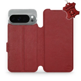 Etui ze skóry naturalnej do Google Pixel 10 Pro XL - wzór Dark Red Leather