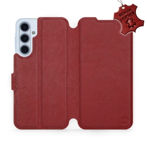 Etui ze skóry naturalnej do Samsung Galaxy M35 5G - wzór Dark Red Leather