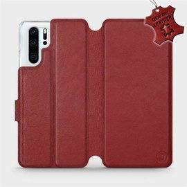 Etui ze skóry naturalnej do Huawei P30 Pro - wzór Dark Red Leather