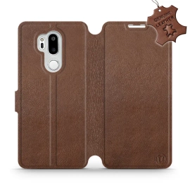 Etui ze skóry naturalnej do LG G7 ThinQ - wzór Brown Leather