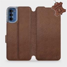 Etui ze skóry naturalnej do Motorola Moto G41 - wzór Brown Leather