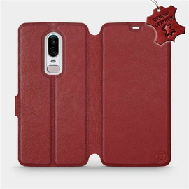 Etui ze skóry naturalnej do OnePlus 6 A6000 - wzór Dark Red Leather