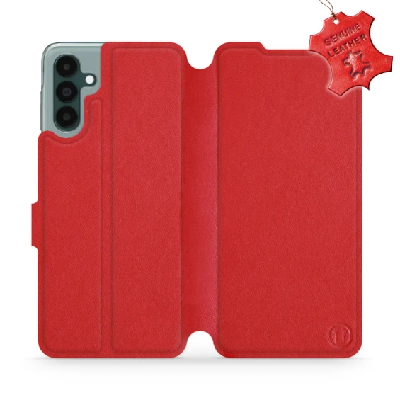 Etui ze skóry naturalnej do Samsung Galaxy A04S - wzór Red Leather