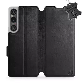 Etui ze skóry naturalnej do Sony Xperia 1 V - wzór Black Leather