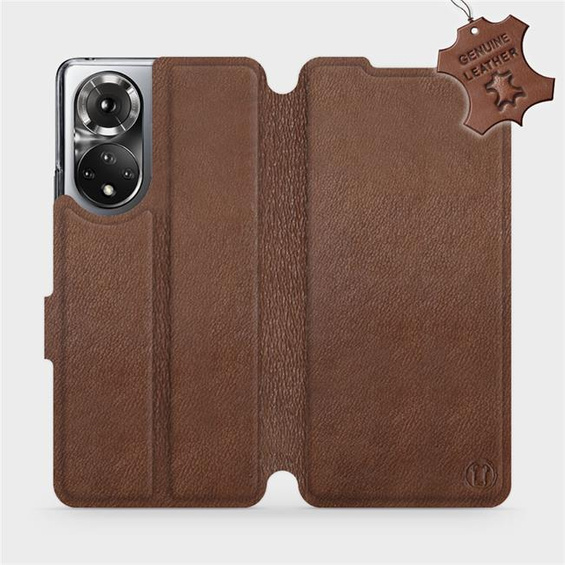 Etui ze skóry naturalnej do Huawei Honor 50 - wzór Brown Leather