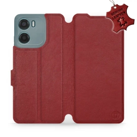 Etui ze skóry naturalnej do Motorola Moto G05 - wzór Dark Red Leather