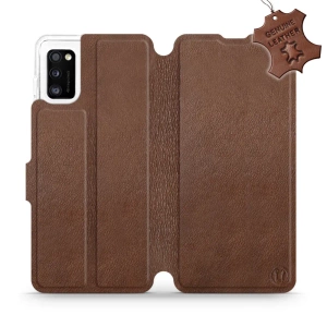Etui ze skóry naturalnej do Samsung Galaxy A41 - wzór Brown Leather
