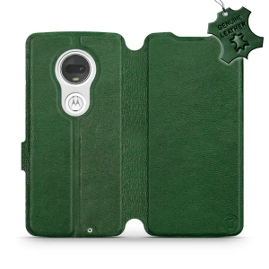 Etui ze skóry naturalnej do Motorola Moto G7 Plus - wzór Green Leather