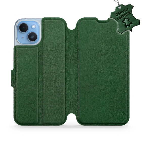 Etui ze skóry naturalnej do Apple iPhone 14 - wzór Green Leather