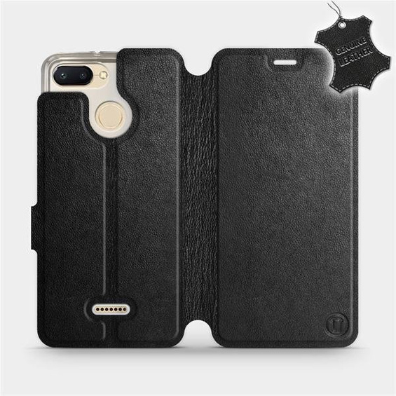 Etui ze skóry naturalnej do Xiaomi Redmi 6 - wzór Black Leather