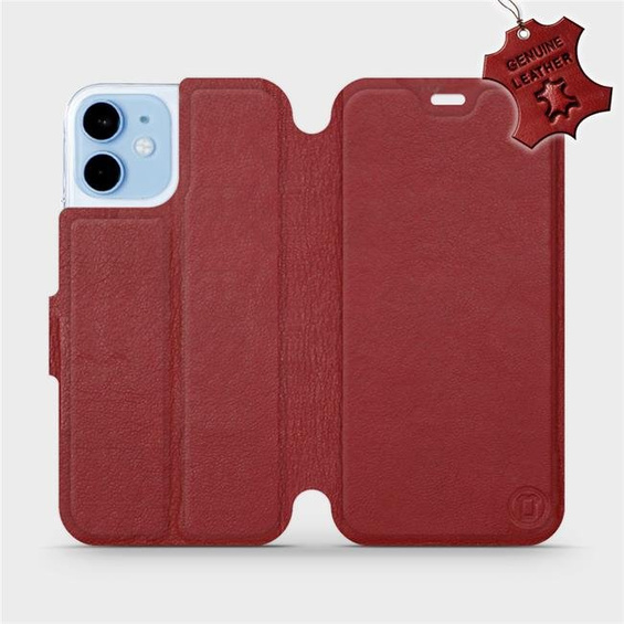 Etui ze skóry naturalnej do Apple iPhone 12 mini - wzór Dark Red Leather