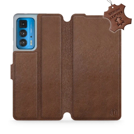 Etui ze skóry naturalnej do Motorola Edge 20 Pro - wzór Brown Leather